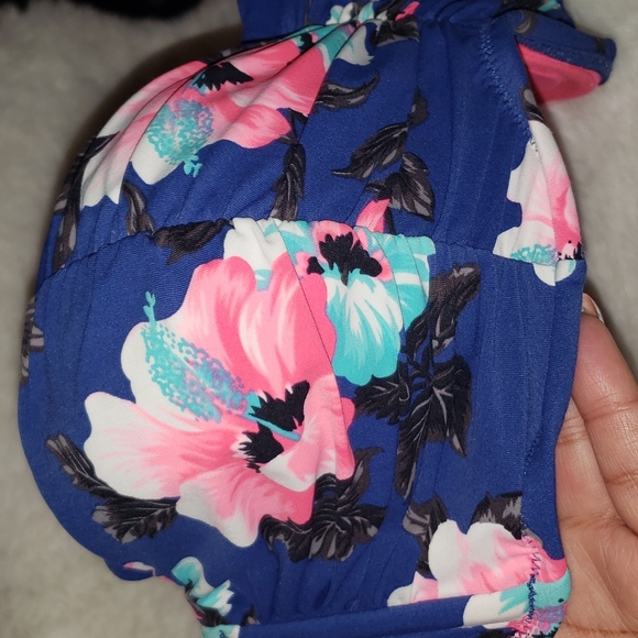Seafolly bikini blue turquoise pink floral top bra - Picture 2 of 12